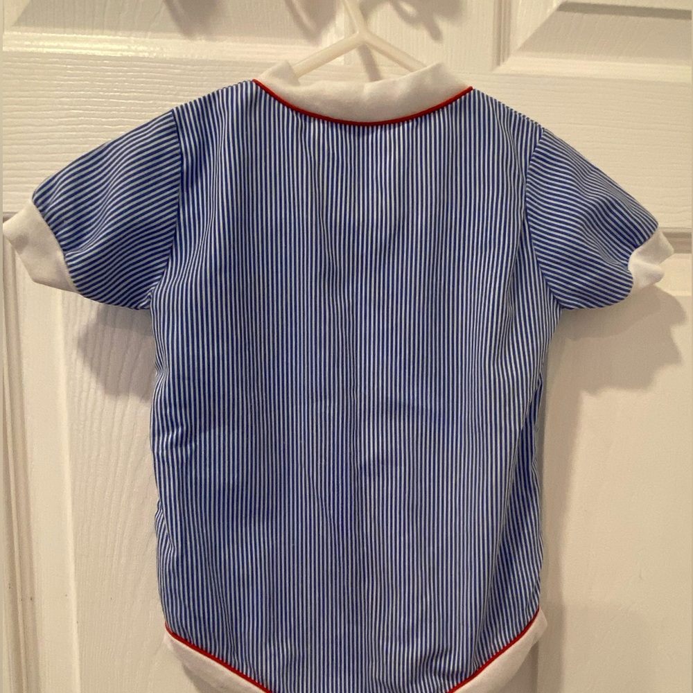 Adorable Vintage Baby 6-9 Month Baseball ⚾️ Blue Striped Snap up Onesie Romper - Picture 6 of 7